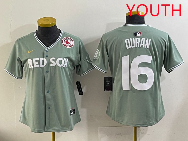 Youth 2025 Boston Red Sox #16 Duran Light Green Joint Name Nike MLB Jersey style 9->youth mlb jersey->Youth Jersey